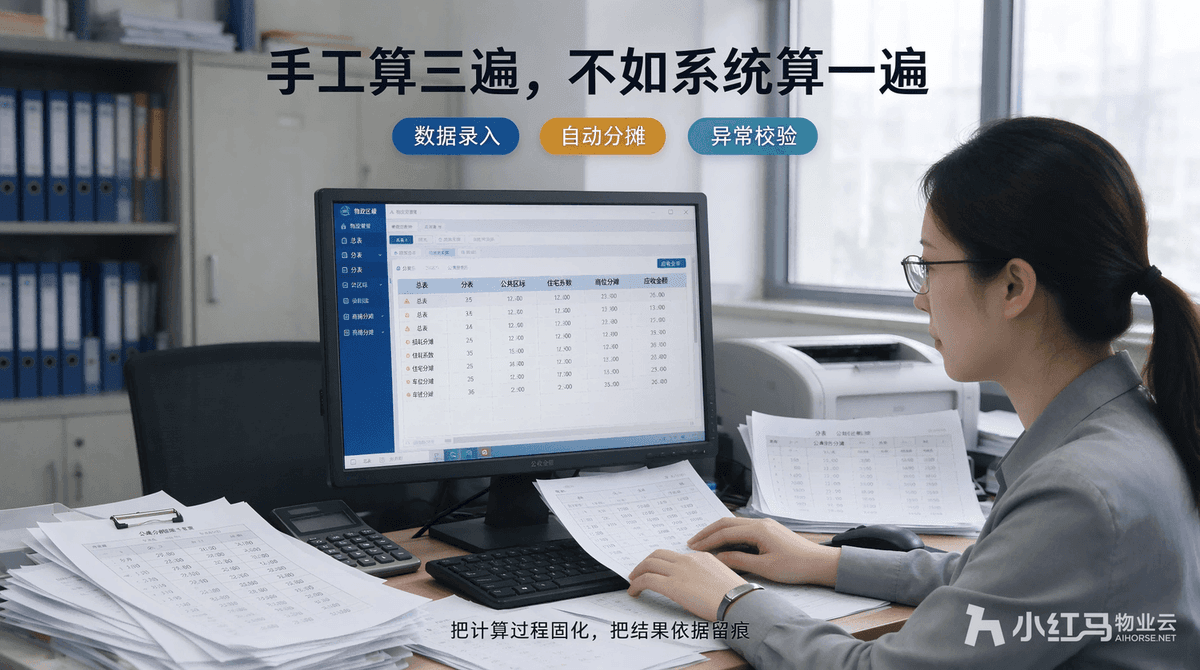 公摊费核算麻烦易纠纷，物业收费管理系统自动计算公摊账单