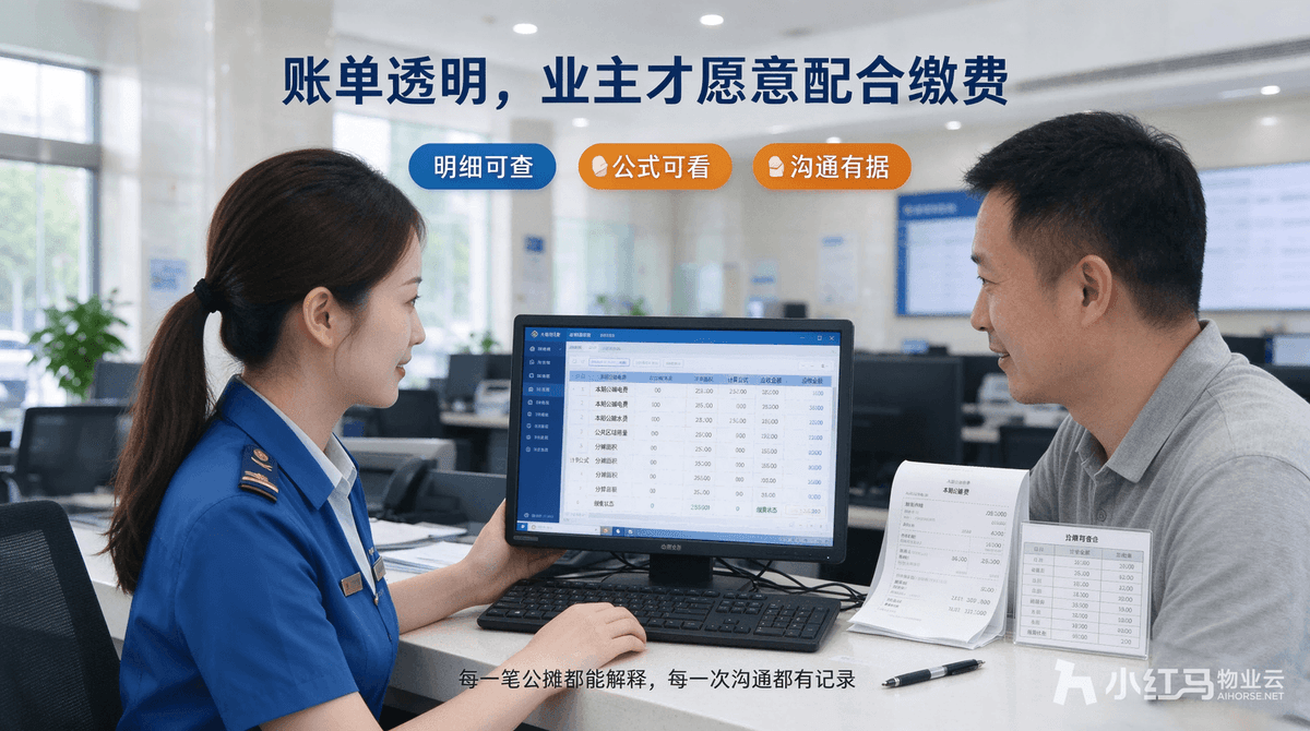 公摊费核算麻烦易纠纷，物业收费管理系统自动计算公摊账单