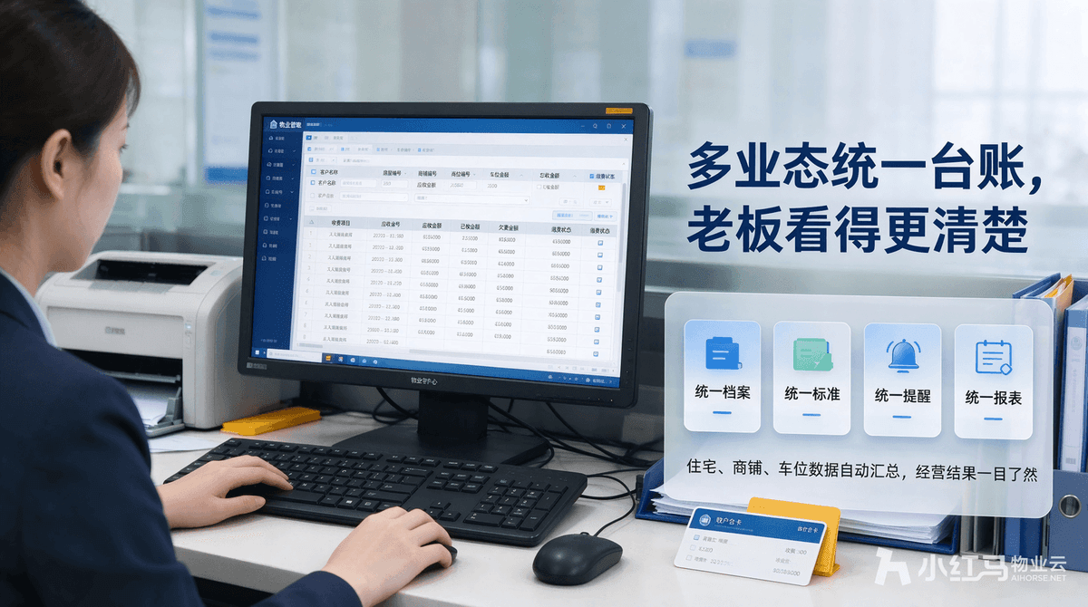物业收费管理系统，支持多业态收费，住宅商铺车位统一管理