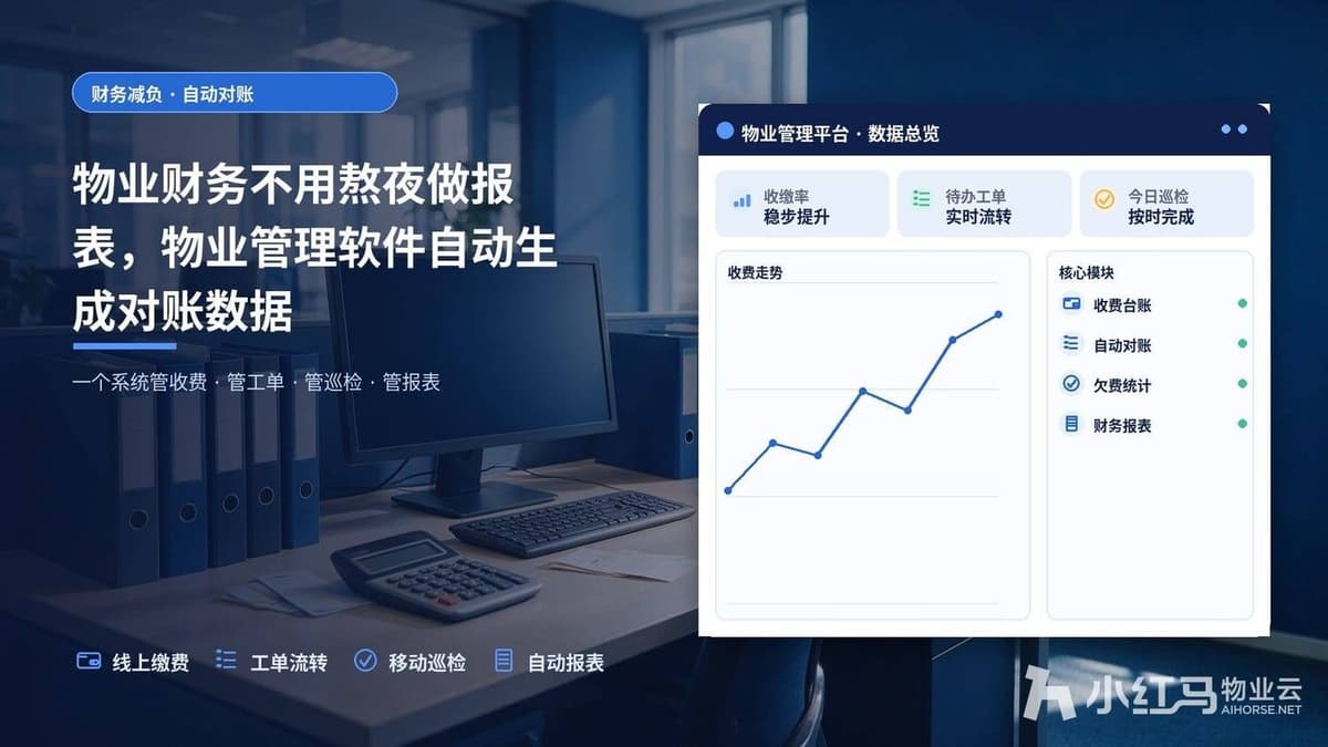 物业财务不用熬夜做报表，物业管理软件自动生成对账数据