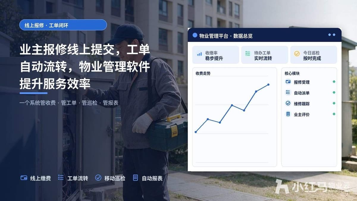 业主报修线上提交，工单自动流转，物业管理软件提升服务效率