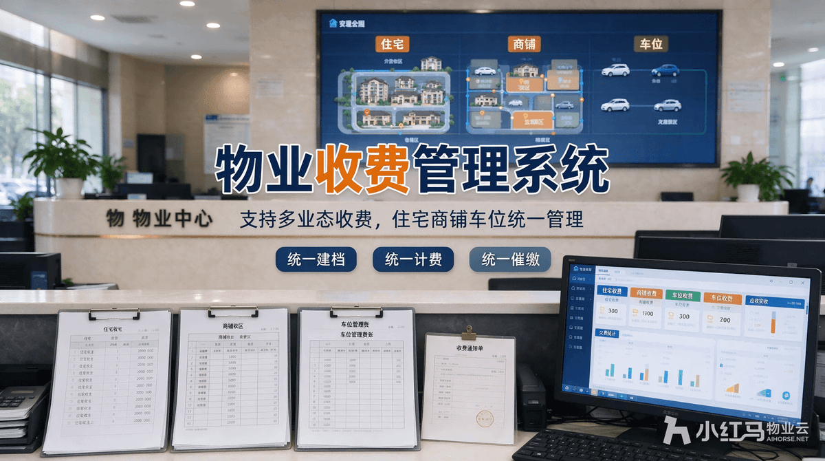 物业收费管理系统，支持多业态收费，住宅商铺车位统一管理