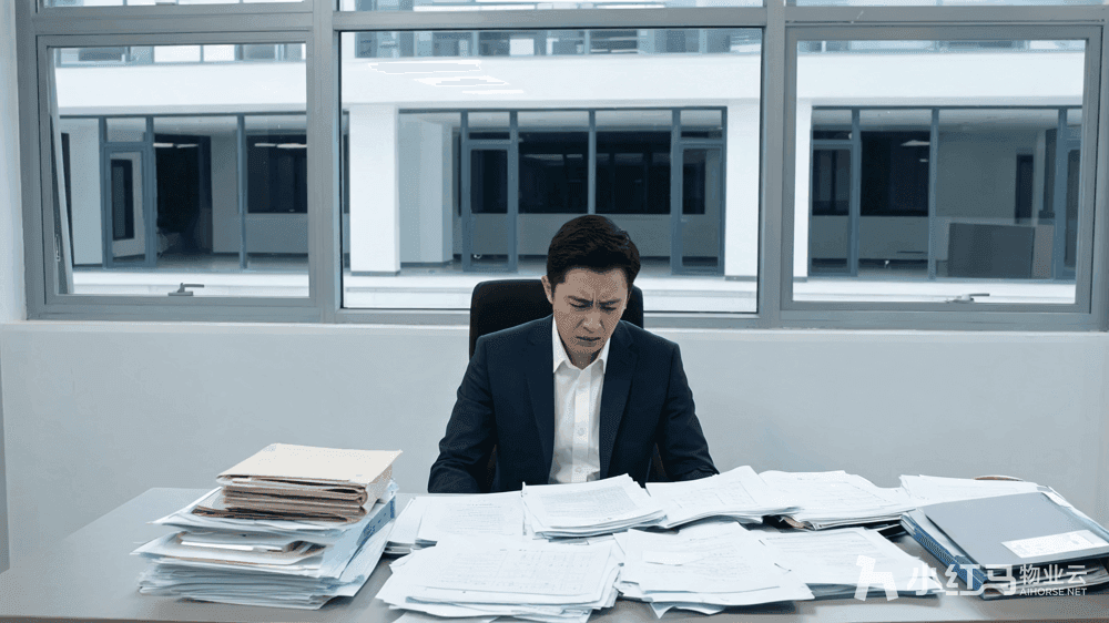 园区招商人员翻看堆叠的纸质台账