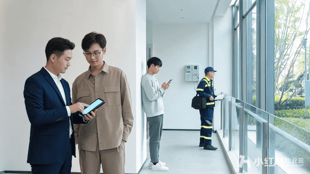 园区走廊招商专员向客户介绍房源
