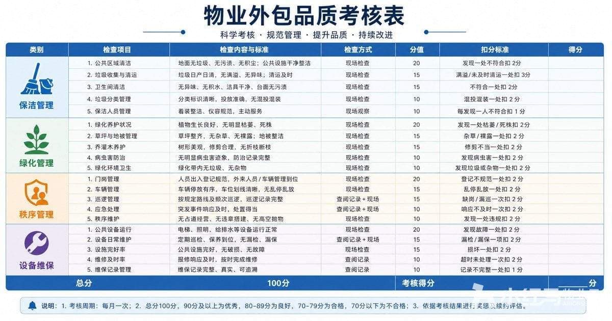 物业外包品质考核表