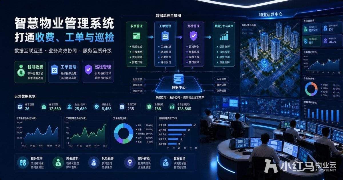 智慧物业管理系统如何打通收费、工单与巡检:数据联动方法